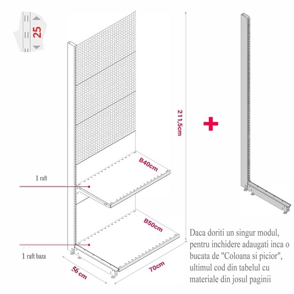 Imagine RAFT DE PERETE CU PANOU PERFORAT H211,5 L70