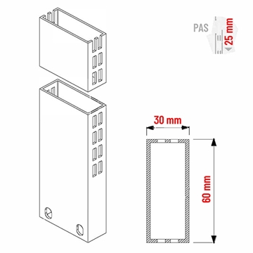 Imagine COLOANA 6X3 CM CU PAS GAURIRE 25 MM RAL9001