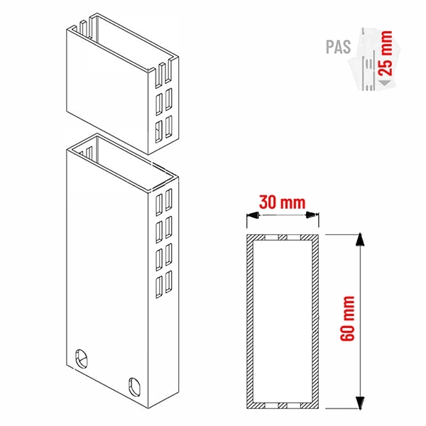 Imagine COLOANA 6X3 CM CU PAS GAURIRE 25 MM RAL9001